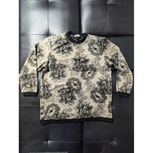 Vintage Cricket Lane All Over Floral Cream Black Sweater Pullover Made‎ In USA M